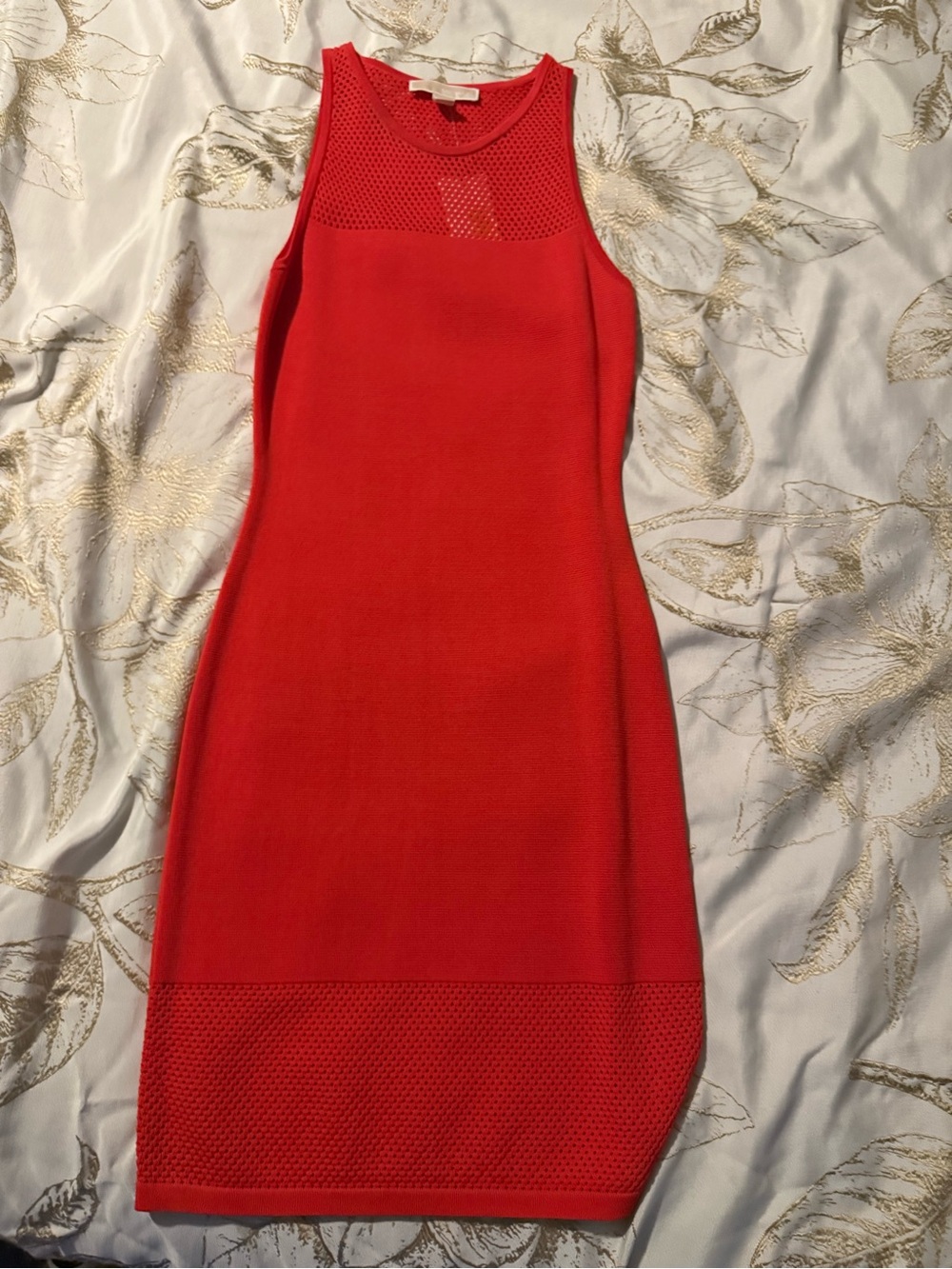 MICHAEL Michael Kors Sleeveless orange Midi Dress with Mesh Panels